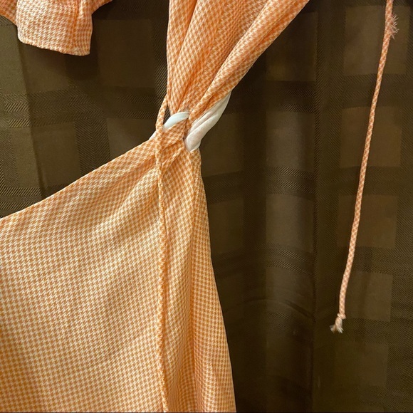 NWOT LPA Edith Midi Dress in Orange Houndstooth XS - Picture 6 of 10